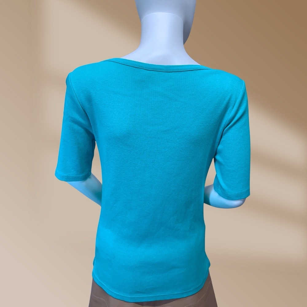 Rafaella Quality Made Blue Stretch Top Silver Stud Embellishments Sz S/P NWOT - Picture 3 of 3